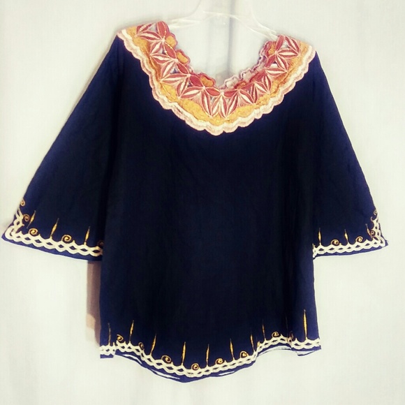 African Black & Gold Embroidered Tunic Top 1X /2X - Picture 2 of 5